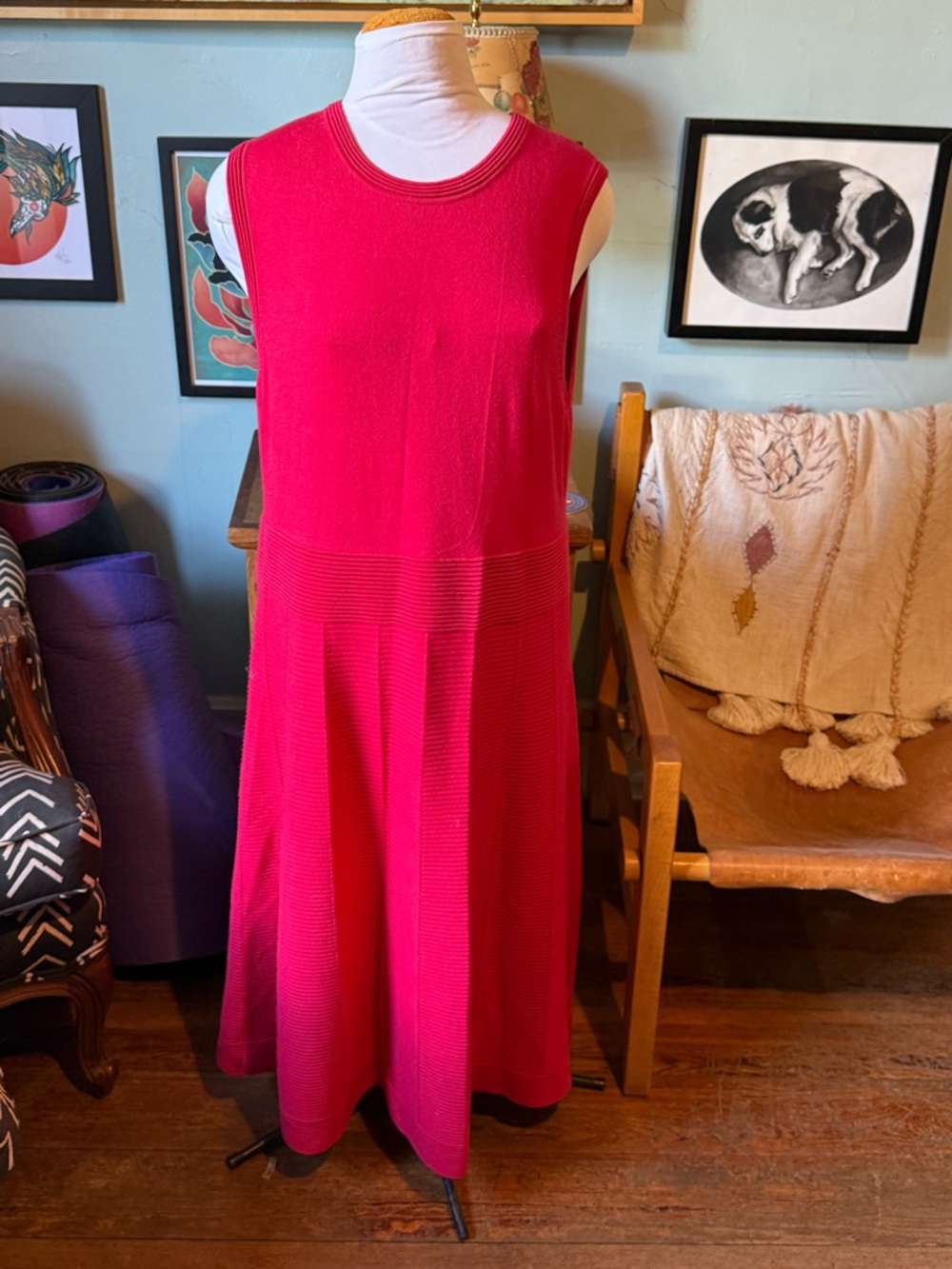 Boden Sleeveless Bright Pink Knit Midi Dress